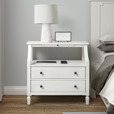 White nightstand with pull out tray discount